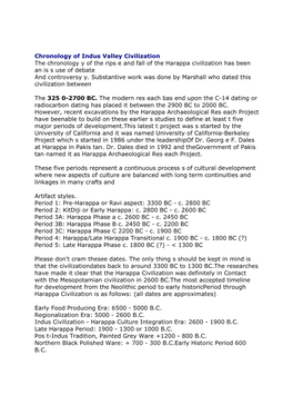 Chronology of Indus Valley Civilization the Chronology Y of the Rips E and Fall of the Harappa Civilization Has Been an Is S Use of Debate and Controversy Y