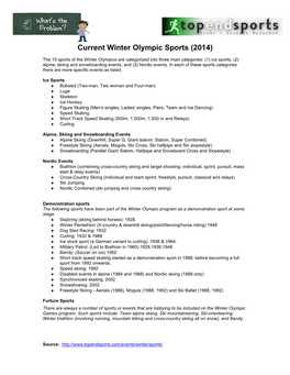 Current Winter Olympic Sports (2014)