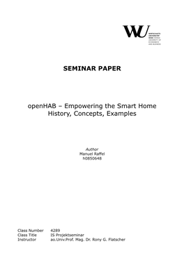 Openhab – Empowering the Smart Home History, Concepts, Examples