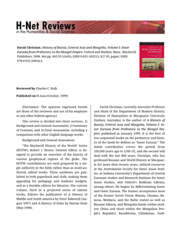 David Christian. History of Russia, Central Asia and Mongolia, Volume I: Inner Eurasia from Prehistory to the Mongol Empire