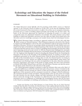 Ecclesiology and Education: the Impact of the Oxford Movement on Educational Building in Oxfordshire