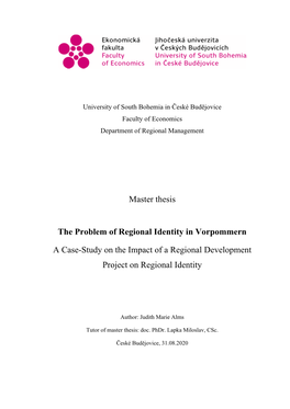 Master Thesis the Problem of Regional Identity in Vorpommern A