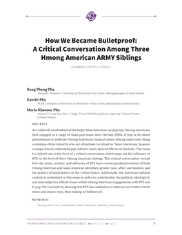How We Became Bulletproof: a Critical Conversation Among Three Hmong American ARMY Siblings