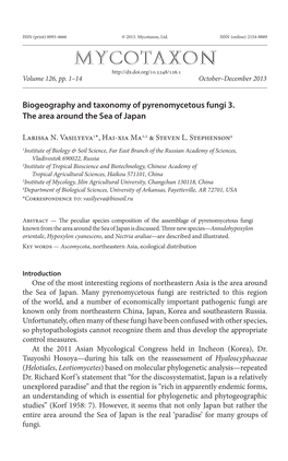 Biogeography and Taxonomy of Pyrenomycetous Fungi 3. the Area Around the Sea of Japan