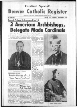 Denver Catholic Register 2 American Archbishops, Delegate Made