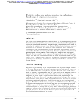 Predictive Coding As a Unifying Principle for Explaining a Broad Range of Brightness Phenomena