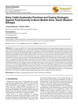 Dairy Cattle Husbandry Practices and Coping Strategies Against Feed Scarcity in Buno Bedele Zone, South Western Ethiopia