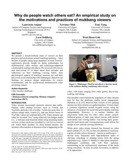 An Empirical Study on the Motivations and Practices of Mukbang Viewers