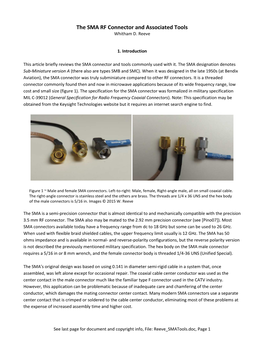 The SMA RF Connector and Associated Tools Whitham D