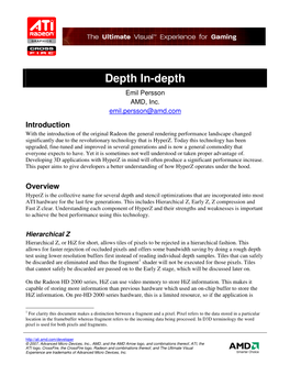 Depth In-Depth Emil Persson AMD, Inc