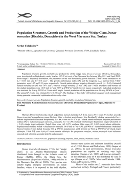 Population Structure, Growth and Production of the Wedge Clam Donax Trunculus (Bivalvia, Donacidae) in the West Marmara Sea, Turkey
