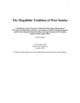 The Megalithic Tradition of West Sumba