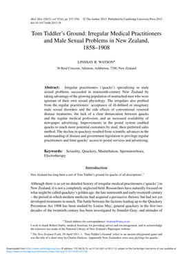 Irregular Medical Practitioners and Male Sexual Problems in New Zealand, 1858–1908