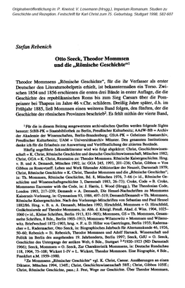 Otto Seeck, Theodor Mommsen Und Die „Römische Geschichte"1