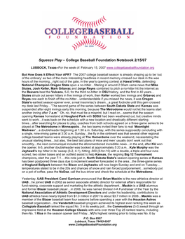 Squeeze Play – College Baseball Foundation Notebook 2/15/07
