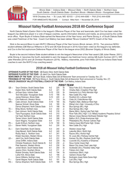 Missouri Valley Football Announces 2018 All-Conference Squad