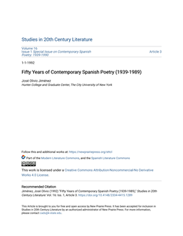 Fifty Years of Contemporary Spanish Poetry (1939-1989)