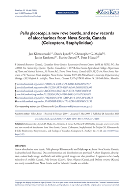 Pella Glooscapi, a New Rove Beetle, and New Records of Aleocharines from Nova Scotia, Canada (Coleoptera, Staphylinidae)