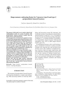 Shape Memory Embracing Fixator for Vancouver Type B and Type C Periprosthetic Femoral Fractures