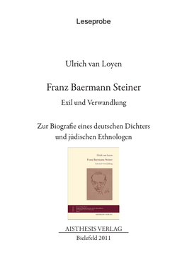 Franz Baermann Steiner Exil Und Verwandlung