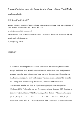 A Lower Coniacian Ammonite Fauna from the Cauvery Basin, Tamil Nadu, South-East India