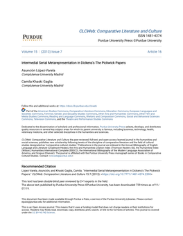 Intermedial Serial Metarepresentation in Dickens's the Pickwick Papers