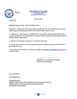 Cemp-Cr Memorandum For: See Distribution Subject