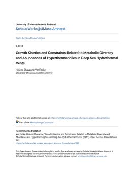 Growth Kinetics and Constraints Related to Metabolic Diversity and Abundances of Hyperthermophiles in Deep-Sea Hydrothermal Vents