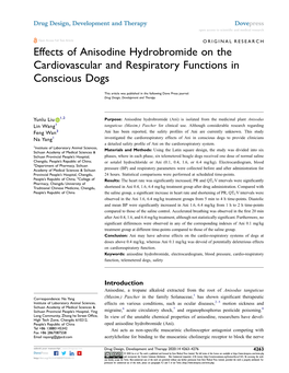 Effects of Anisodine Hydrobromide on the Cardiovascular and Respiratory Functions in Conscious Dogs