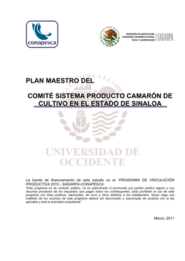 Plan Maestro Del Comité Sistema Producto Camarón De Cultivo En El Estado De Sinaloa 2