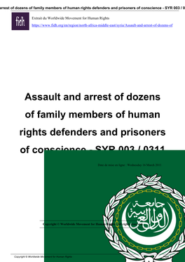 Assault and Arrest of Dozens of Family Members of Human Rights Defenders and Prisoners of Conscience - SYR 003 / 0311 / OBS 037.1