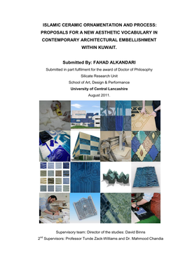Islamic Ceramic Ornamentation and Process: Proposals for a New Aesthetic Vocabulary in Contemporary Architectural Embellishment Within Kuwait