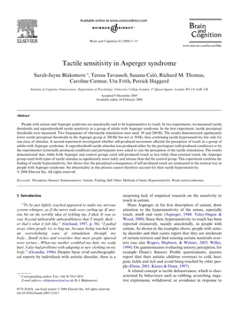 Tactile Sensitivity in Asperger Syndrome