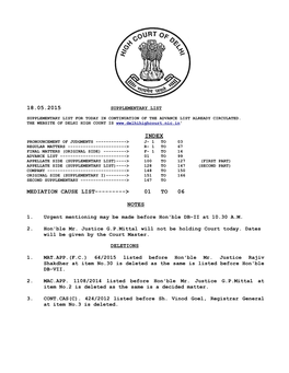 18.05.2015 MEDIATION CAUSE LIST---&gt; 01 to 06 NOTES