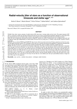 Radial-Velocity Jitter of Stars As a Function of Observational Timescale and Stellar Age?, ?? Stefan S
