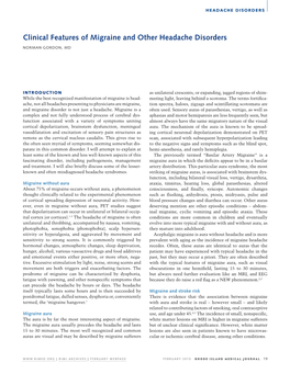 Clinical Features of Migraine and Other Headache Disorders