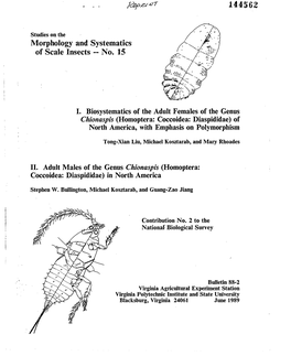 Adult Males of the Genus Chionaspis (Homoptera: Coccoidea: Diaspididae) in North America