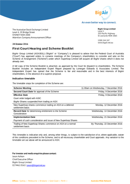 First Court Hearing and Scheme Booklet