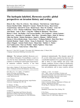The Harlequin Ladybird, Harmonia Axyridis: Global Perspectives on Invasion History and Ecology