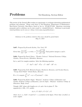 Problems Ted Eisenberg, Section Editor *********************************************************