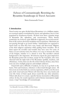 Echoes of Constantinople: Rewriting the Byzantine Soundscape in Travel Accounts