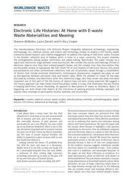 Electronic Life Histories: at Home with :25/':,'(:$67( E-Waste Waste Materialities and Meaning