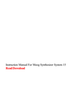 Instruction Manual for Moog Synthesizer System 15