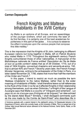 French Knights and Maltese Inhabitants in the XVIII Century