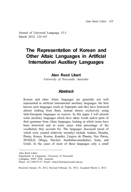 The Representation of Korean and Other Altaic Languages in Artificial International Auxiliary Languages