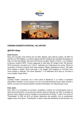 Corona Sunsets Festival: Gli Artisti