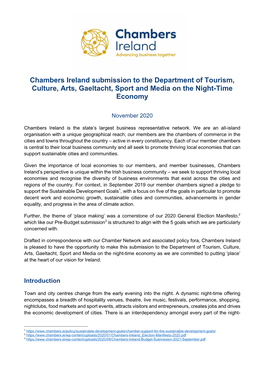 Chambers Ireland Submission to the Department of Tourism, Culture, Arts, Gaeltacht, Sport and Media on the Night-Time Economy