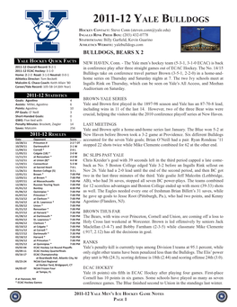 Yale Men's Hockey Game Notes Vs. Brown.Indd