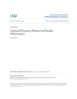 Amyloid Precursor Protein and Insulin Homeostasis Joshua Kulas