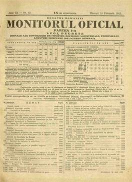 MONITORUL OFICIAL LE0I,PARTEA DECRETE Iiwat JURNALE ALE CONSILIULUI DE NIINISTRI, DECIZIUNI MINISTERIALE, COMUNICATE, ANUNTURI JUDICIARE (DE INTERES GENERAL)